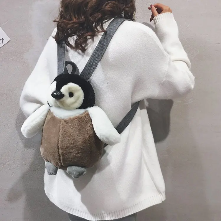 

Cute Penguin Plush Backpack For Girls Khaki Penguin Plush Shoulder Bag Birthday Best Gift For Girls Soft Small Bag New Gift