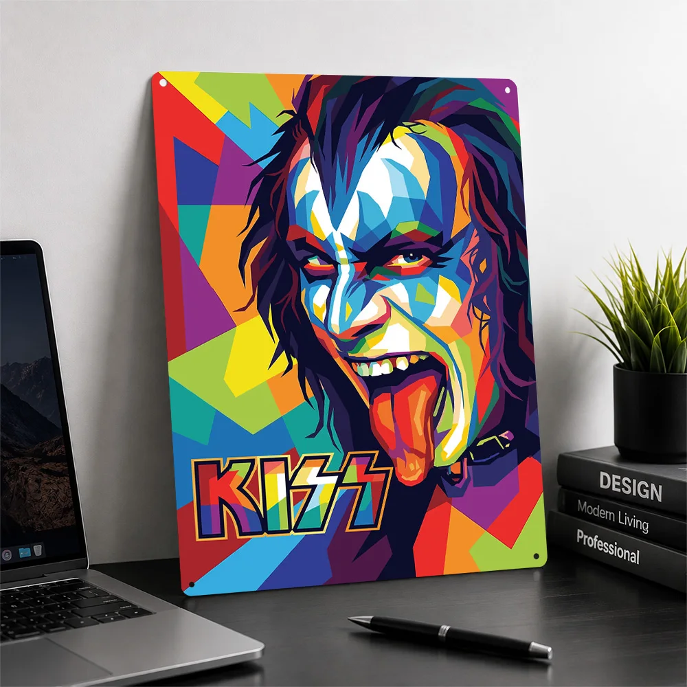 Фото Металлический постер Gene Simmons KISS в стиле поп-арт: идеальный подарок для фанатов, индивидуальная настенная металлическая табличка для декора комнаты, украшение для интерьера. №2
