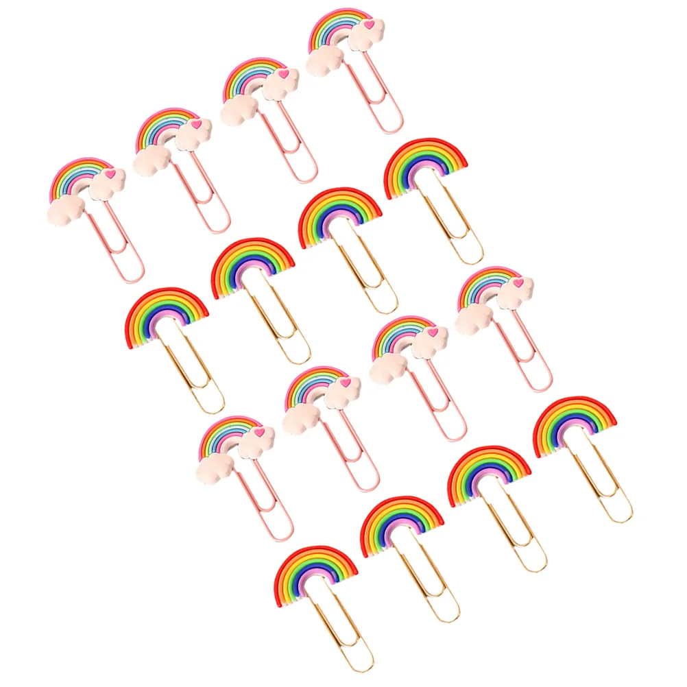 

16 Pcs Rainbow Paper Clip Stable Document Fixing Clips DIY Small Modeling Multi-use Pvc Lovely File