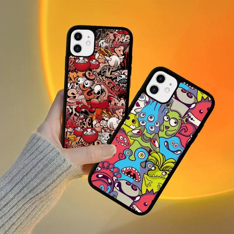 

FHNBLJ Graffiti rock Phone Case Silicone PC+TPU Case for iPhone 11 12 13 Pro Max 8 7 6 Plus X SE XR Hard Fundas