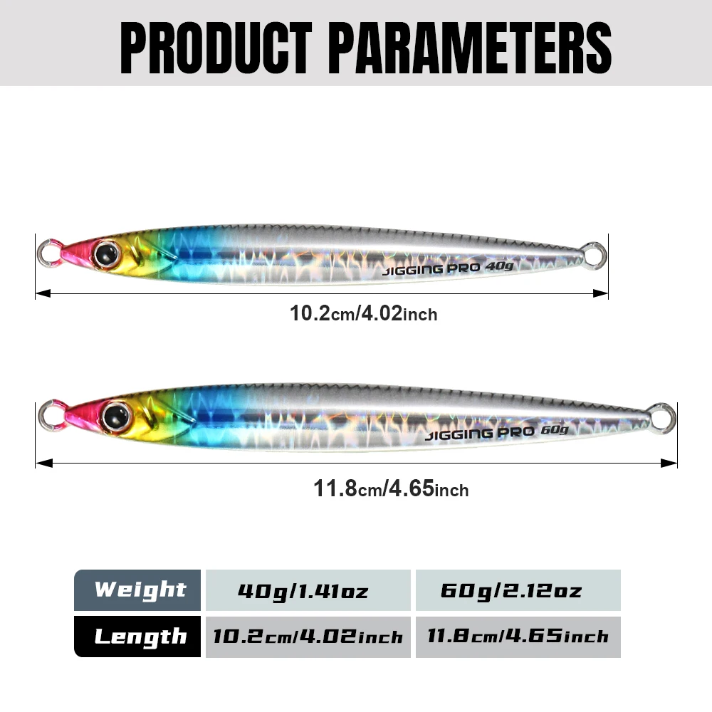 Фото JIGGING PRO Slide Stick Metal Jig 40 г 60 г Приманка для джиггинга по берегу Длинное заброса Быстро тонущие падающие приманки для морского окуня Скумбрия Kingfish №2