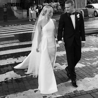 fivsole white satin long wedding dresses 2022 with attachable overskirt women formal prom dress celebrity gown vestido de noiva