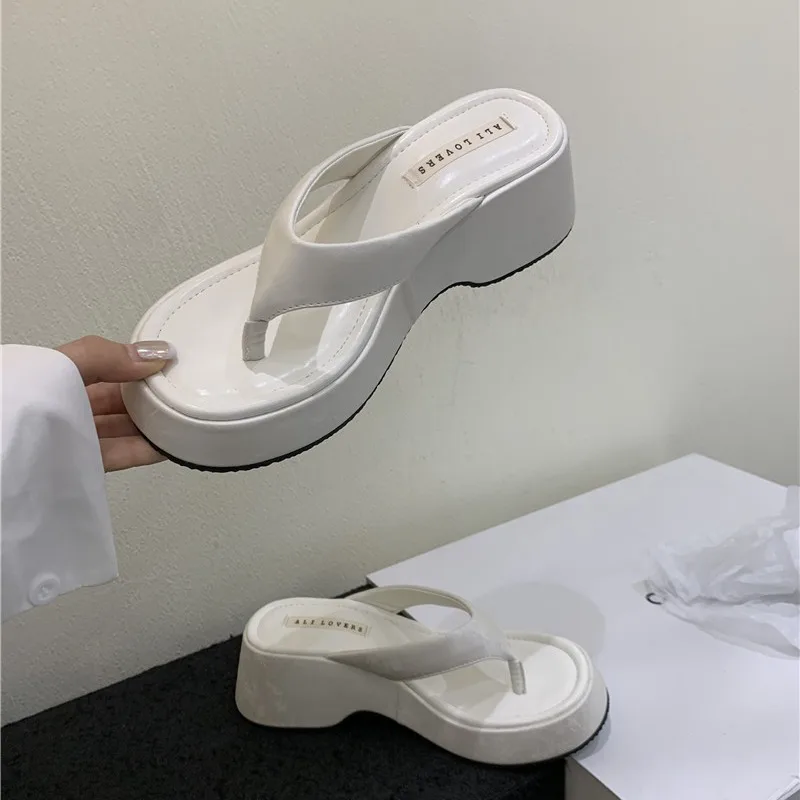 Женские Классические шлепанцы на танкетке низкие Роскошные каблуке Гавайские