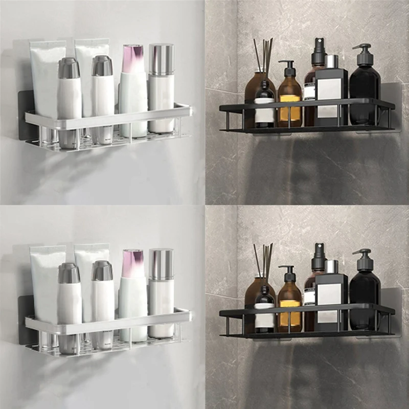 

Bathroom Accessories Shelf Adhesive Suction No Drill Aluminum Wall Mount Corner Shelf Storage Rack