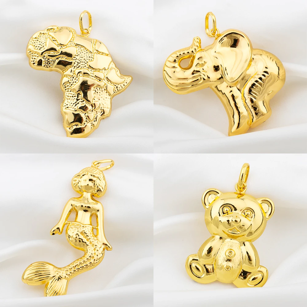 

Gold Plated Pendant Fashion Party Map of Africa Mermaid Dolphin Elephant Animals Copper Jewelry for Women Men Lucky Chain Pendan