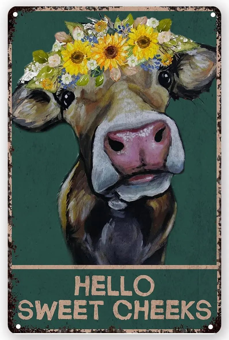 

Vintage Metal Tin Sign Funny Bathroom Wall Decor Retro Cow Art Perfect For Home Washroom Bathroom Wall Decoration metal sign