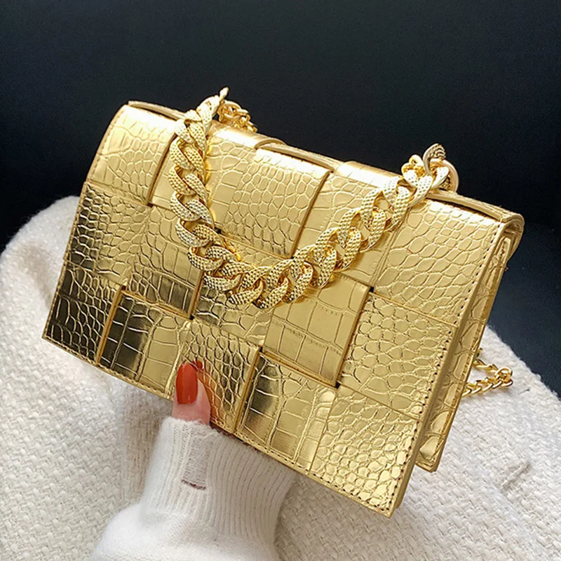 

Gold Alligator Crocodile Crossbody Bags Women Luxury Design Exquisite Brand Shoulder Bag Handbag Totes Wedding Party Clutch Bags