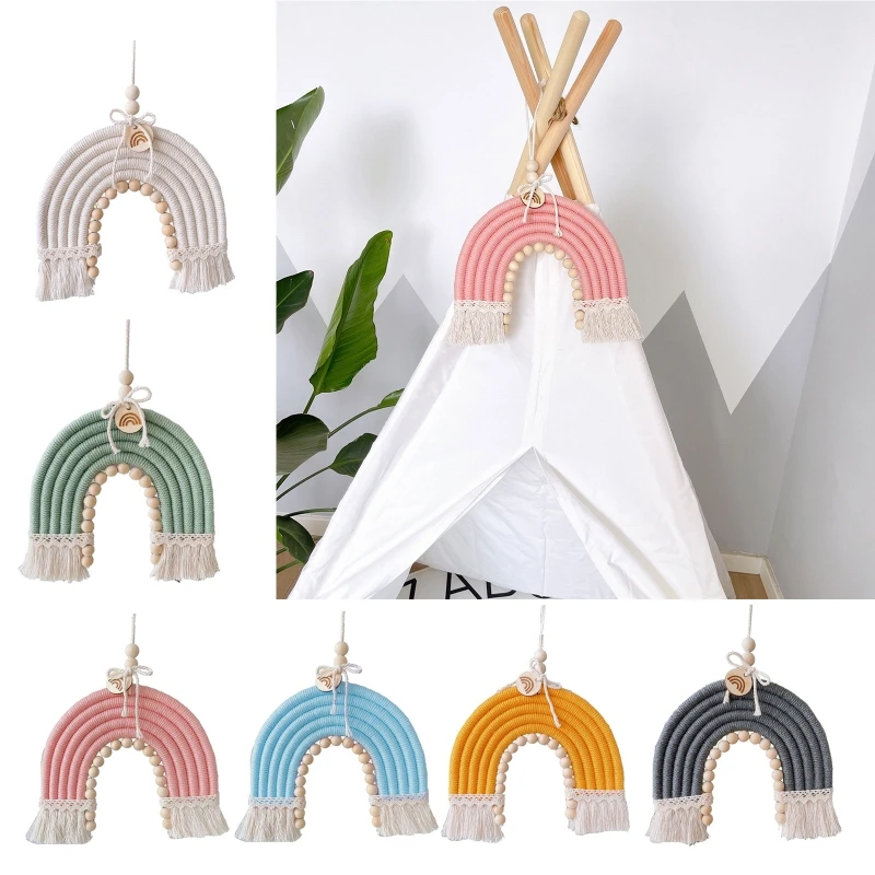 

Nordic Style Wall Hanging Ornament Rainbow Hand Woven Tapestry Macrame Home Decoration Tassel Kids Room Decor Hanging Pendant