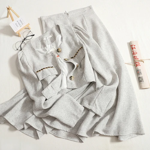 

N GIRLS Autumn New Elegant Fashion Short Coat + High Waist Causal A-line Skirt Two Piece Sets Womens Outifits 2022 New