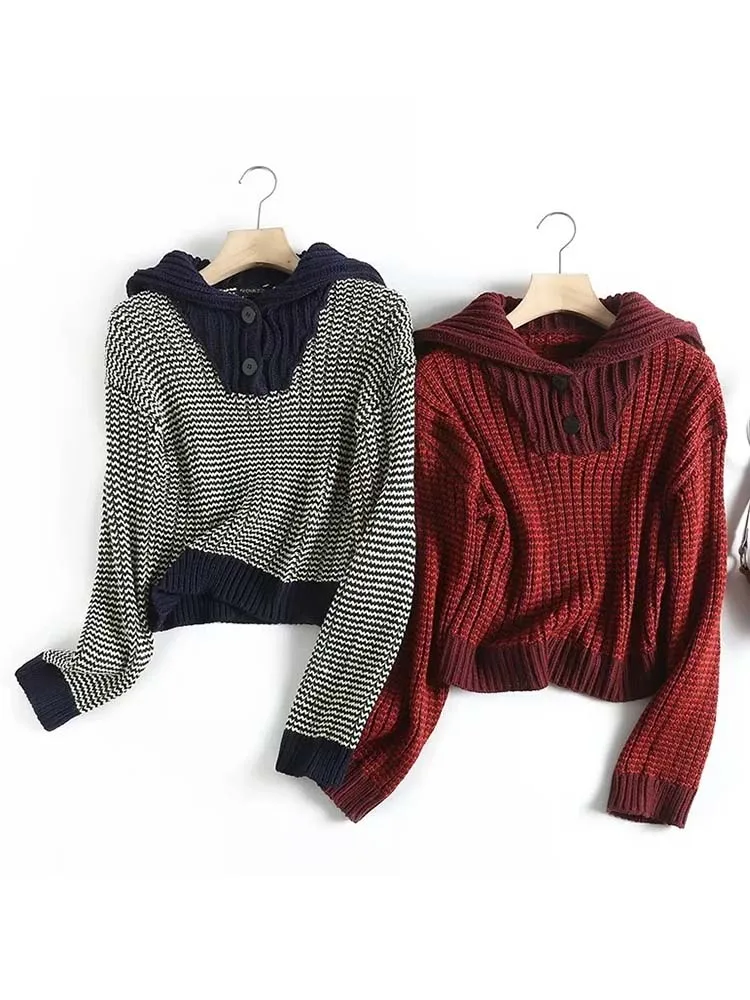 

KLKXMYT TRAF женский свитер Зима 2022 модные вязаные свитера с пуговицами спереди для женщин с длинным рукавом Повседневный Женский пуловер Топы