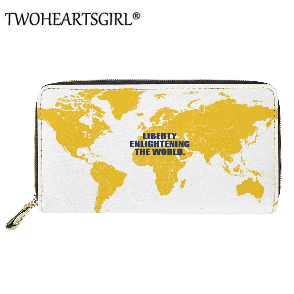 

Twoheartsgirl Money Bag for Girls Outdoor World Printed Brand Coin Storage Zipper Wallet Female Luxury Designer Credit Card Bags