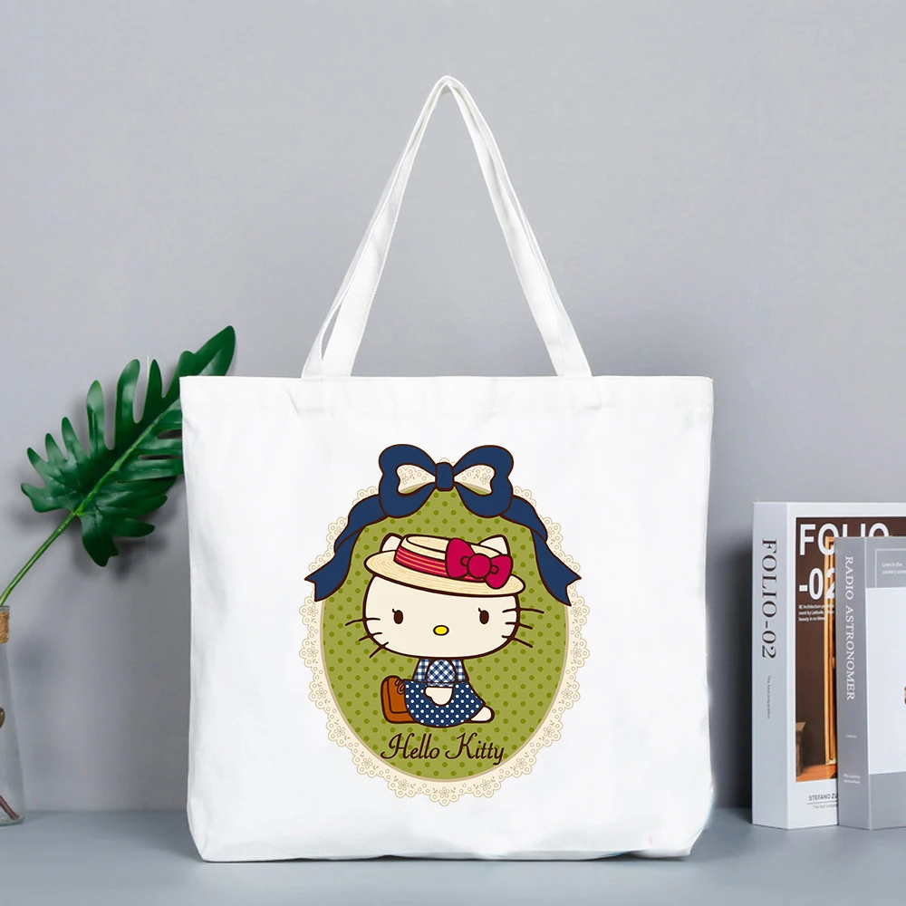 

Hellon Kitty Women Canvas Shoulder Bag Books Daily Shopping Bags Students Solid Soft Environmental Handbags Large Tote for Girls