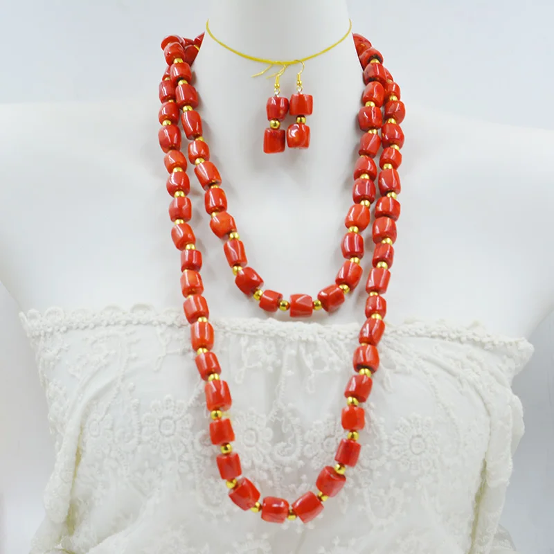 

12 мм ожерелье/браслет/серьги из натурального кораллового свитера. Африканский женский свадебный комплект ювелирных изделий 50”