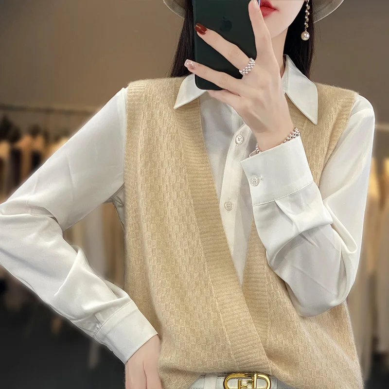 

Жилет из 100% шерсти, однотонный вязаный женский кардиган без рукавов, модное тонкое пальто, для весны и лета