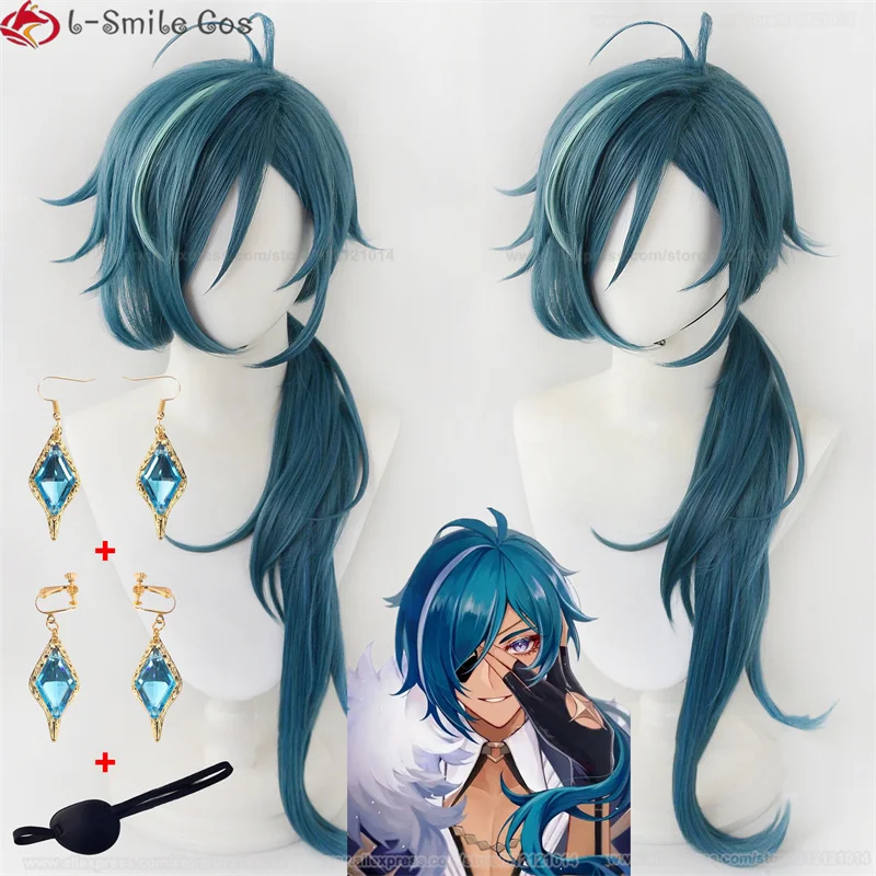 

Парик для косплея Kaeya Genshin Impact Kaeya, парики длинные синие и зеленые, термостойкие волосы, парики для косплея аниме, Порс + шапочка для парика