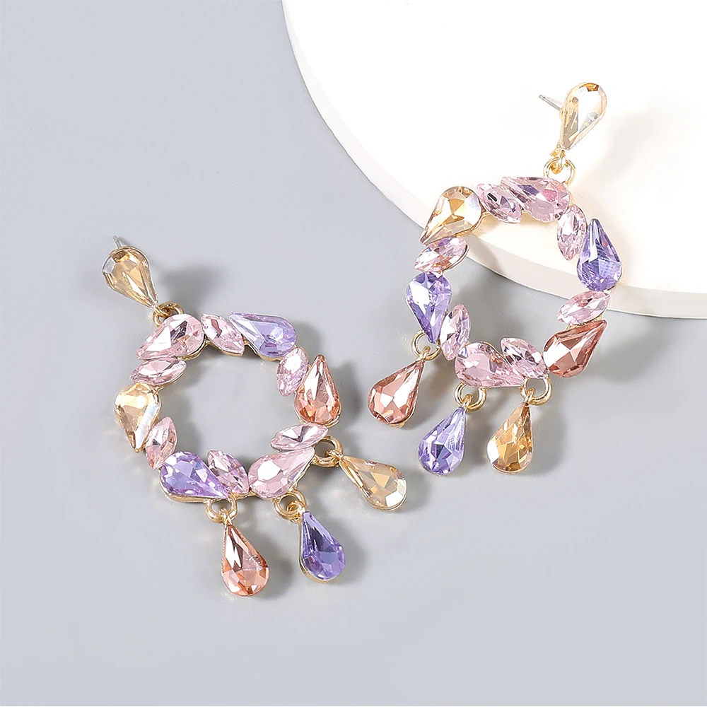 Серьги в форме капли воды геометрические Красочные Стразы для женщин Свадебные