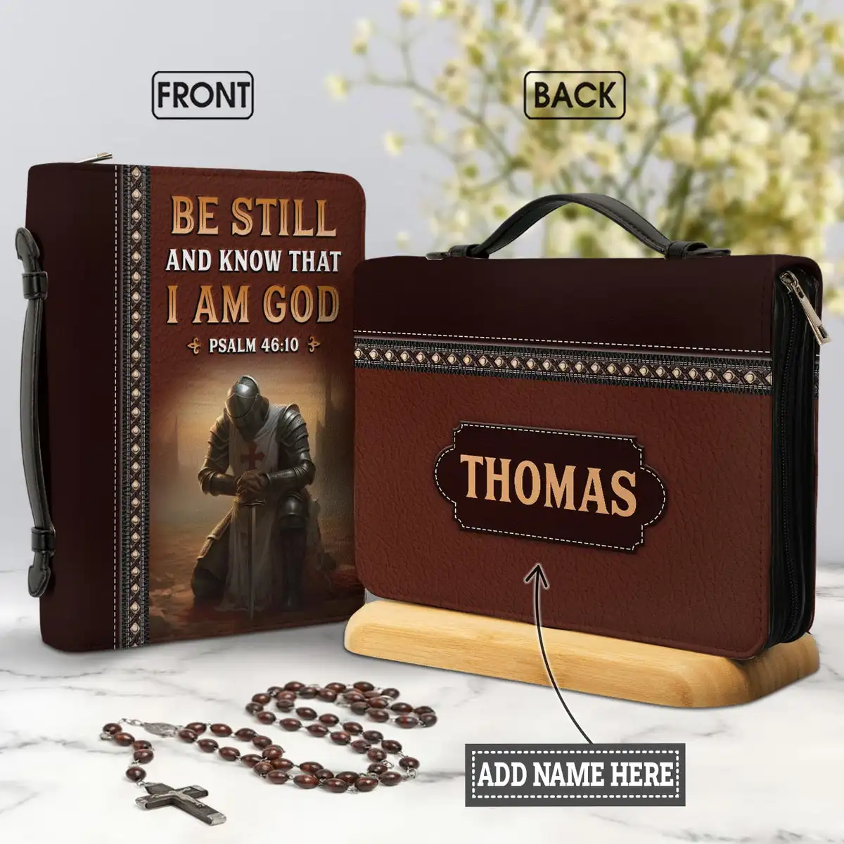 

Be Still And Know That I Am God Psalm Print Bible Storage Bags PU Leather Handbag for Ladies Study Book Boxes Handle Bible Cover