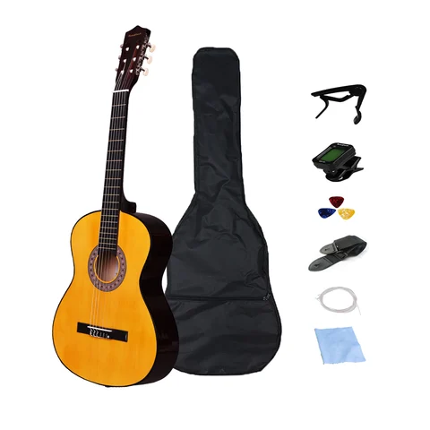 39/30 дюймовая Классическая гитара для начинающих, музыкальный инструмент, черная, желтая гитара с сумкой, струна каподастр, ремешок, набор тюнера CGT391