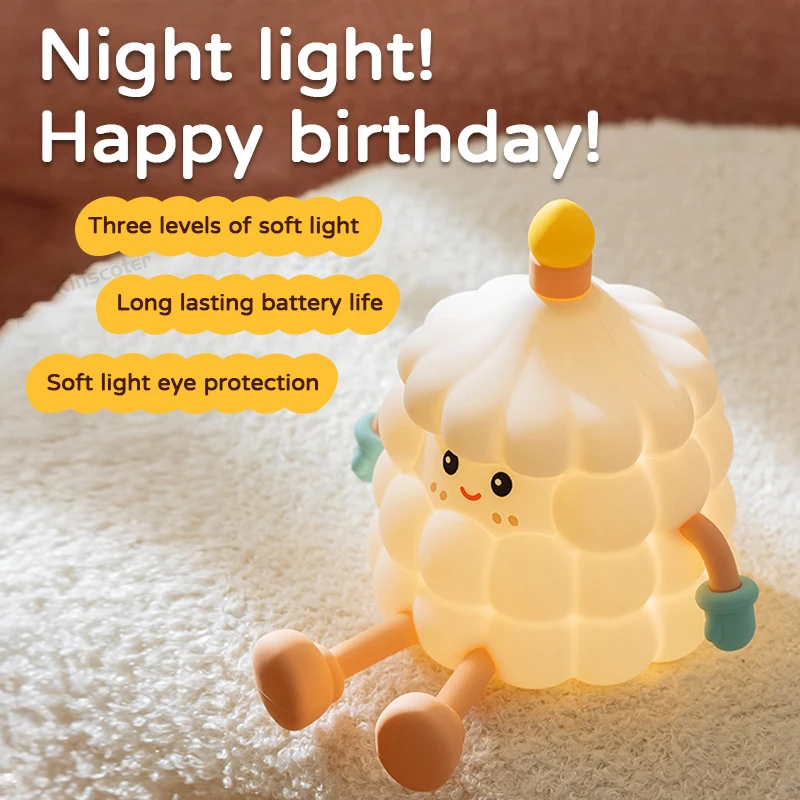 Милый мультяшный торт ночник прикроватный стол сенсорный силиконовый декор для