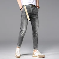 high street mens jeans thin summer fashion youth trousers casual mid waist gray stretch jeans for men men clothing
