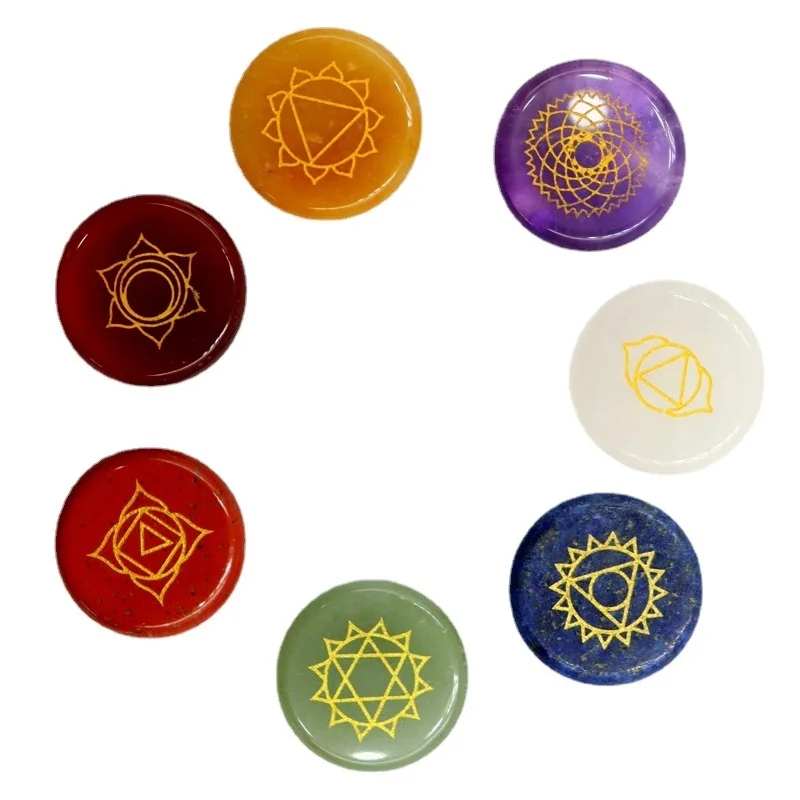 

Natural 7 Chakra Stones Set Healing Crystal with Chakra Symbols Energy Crystals Reiki Supplies Meditation Healing Stones Set