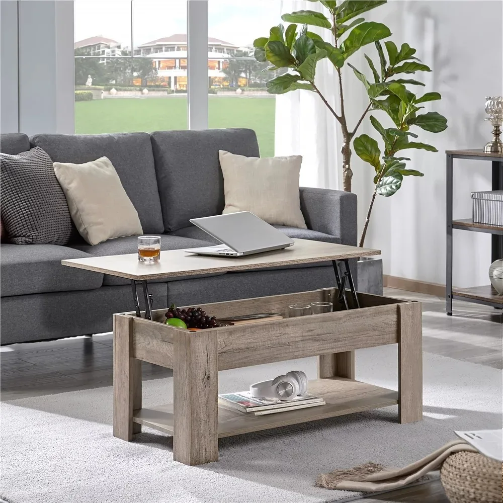 

Modern Lift Top Rectangular Wood Coffee Table With Hidden Compartment & Storage Furniture Gray Coffee Tables for Living Room