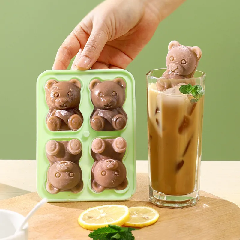 

4 Grid 3D Little Teddy Bear Shape Ice Cube Silicone Mold Silian Little Bear Ice Block Mold Household Ice Cream Ice Box Ice Mold