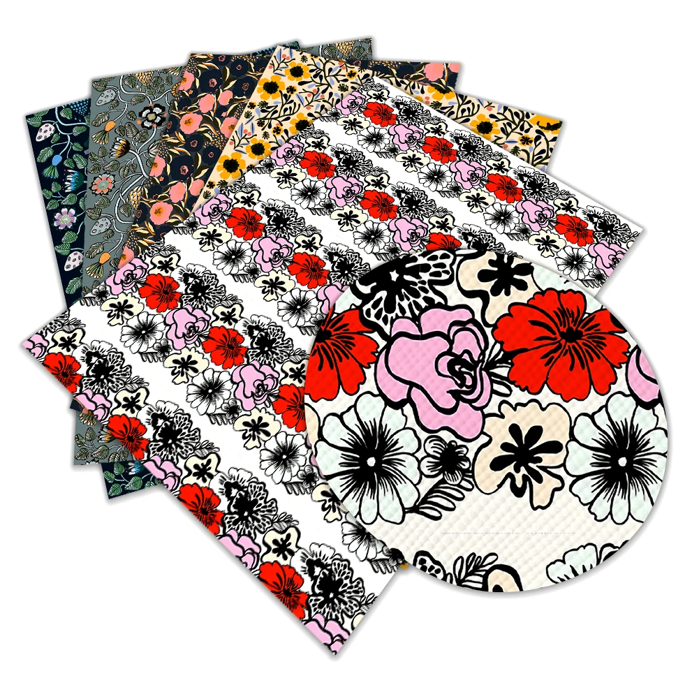 

New Flower Pattern Printed Faux Leather Cross Grain for DIY Handmade Earrings Bows 22*30cm