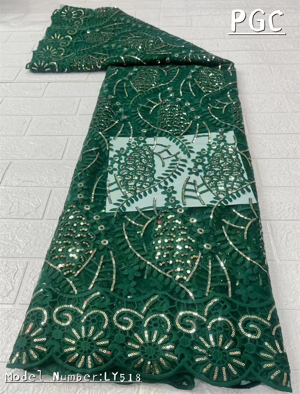 

PGC Teal Spring Women's High Quality 5 Yards French Mesh Sequins Sewing Materials Nigerian Lace Fabirc For Wedding Dress LY506