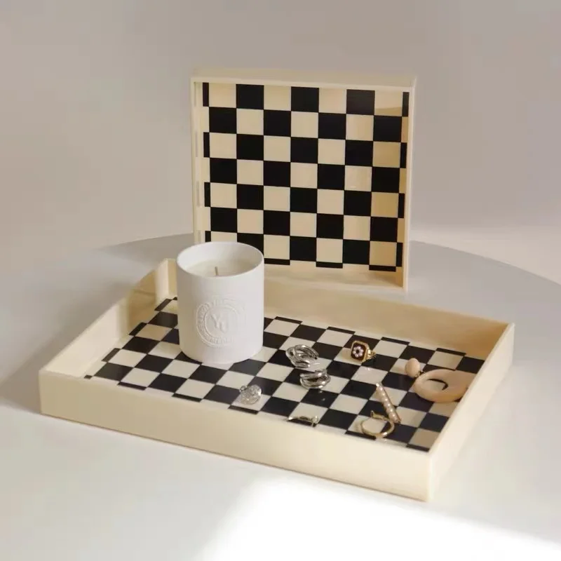 

Acrylic Modern Decorative Trays Checkerboard Tray Storage Tray Home Decor Aromatherapy Stand Candles Desktop Tray Photo Props
