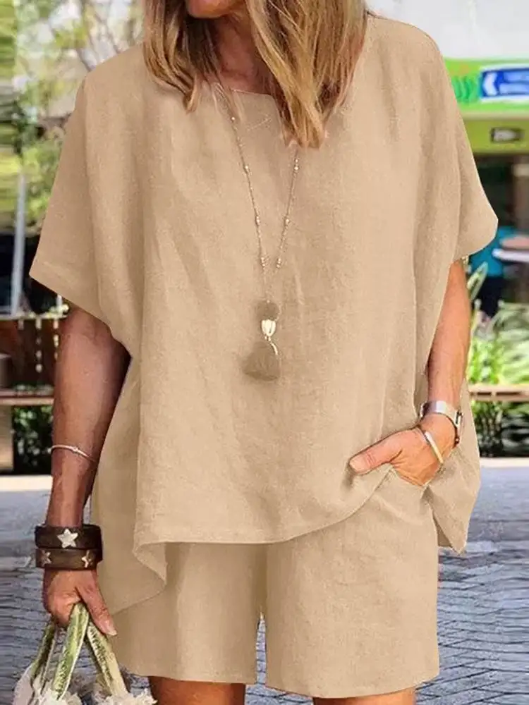 

Loose Mini Sleeve Shirt TopsTwo Piece Matching Set StreetwearShorts Summer Casual TracksuitWomen's Shorts Suits Short