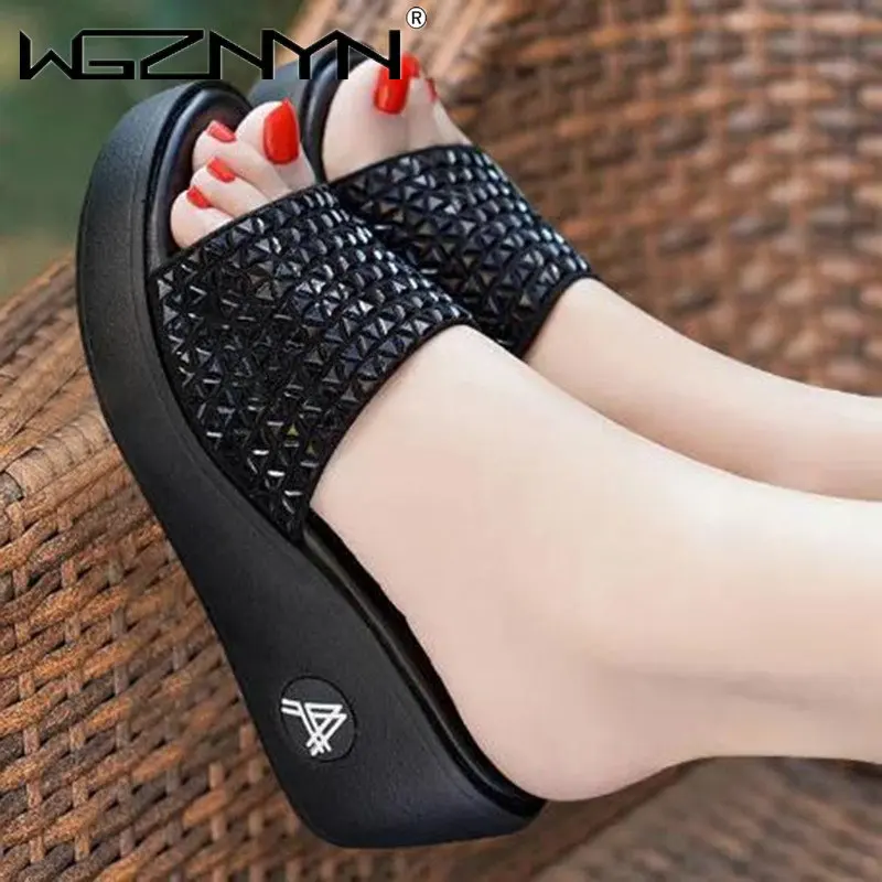 

Shoes for Women 2023 Summer Slope Heel Slippers Thick Bottom High Heel Waterproof Platform Fashion Slope Heel Sandals Zapatillas