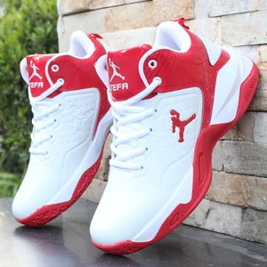 Brand Professional Men's White Red Blue Basketball Shoes Basketball Sneakers Anti-skid High-top Coup