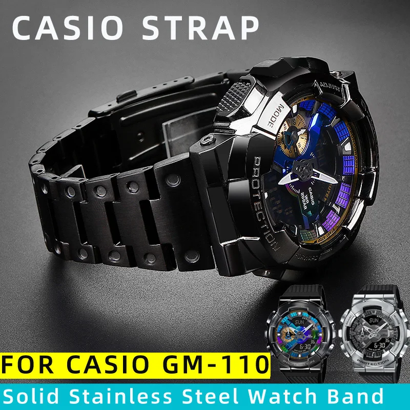16mm Stainless Steel Watchband Wrist Belt Bracelet Silver For G-Shock GM110 GM-110B GM-110G Watch Accessories
