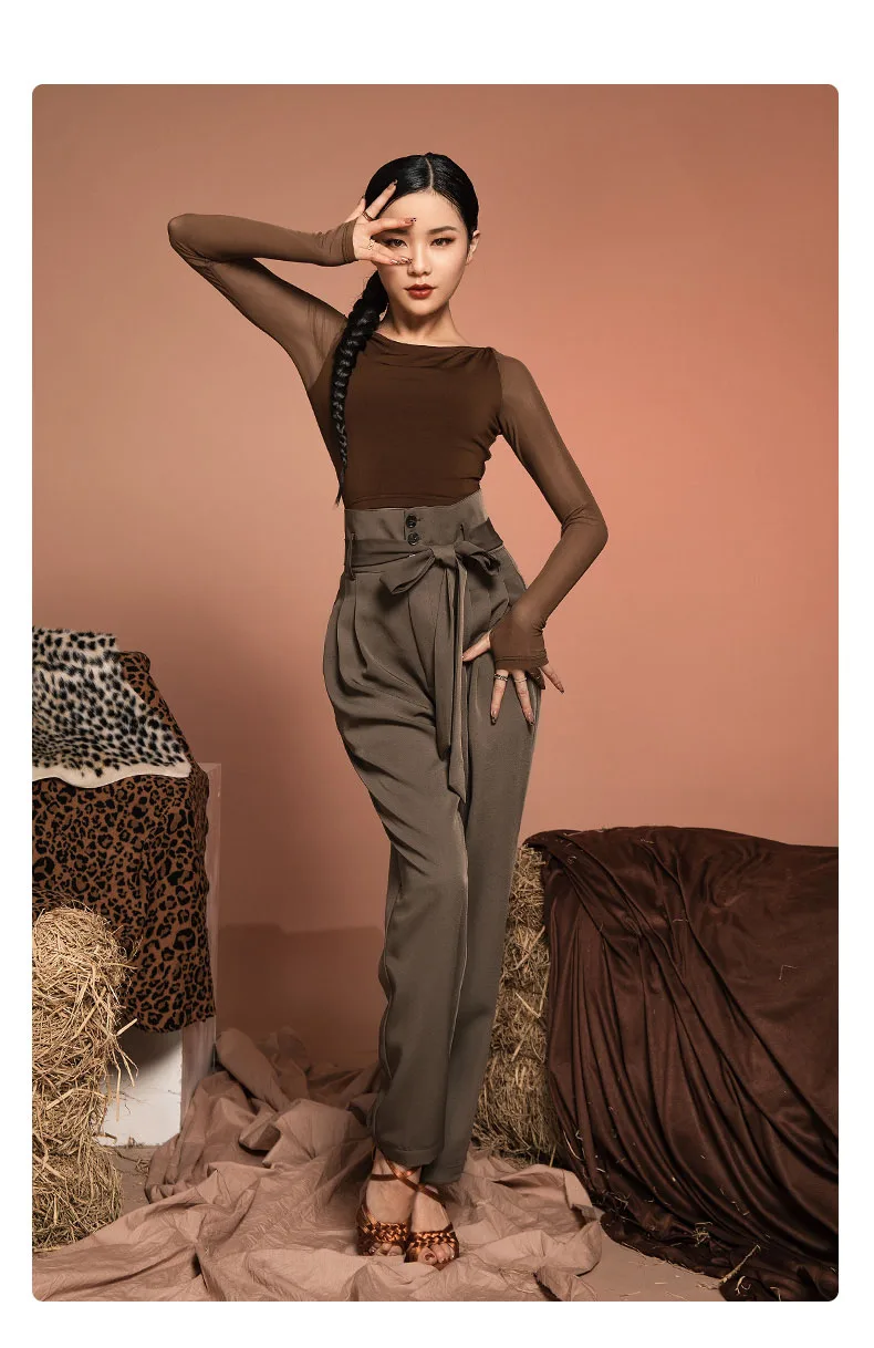 

Брюки женские для латиноамериканских танцев, тренировочные штаны с высокой талией, штаны для современных танцев, профессиональные