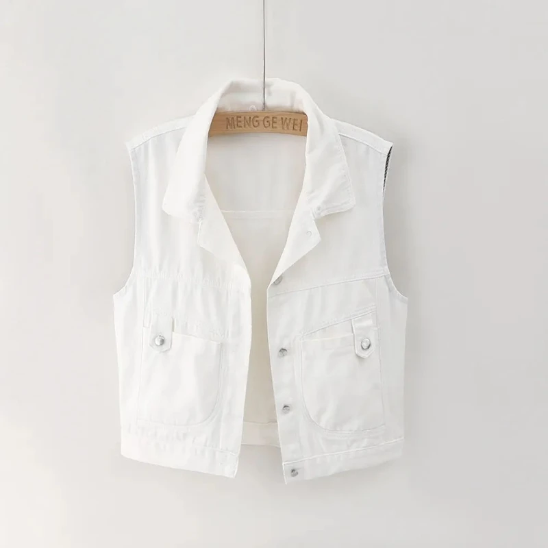 Женский джинсовый жилет на одной пуговице, с отложным воротником