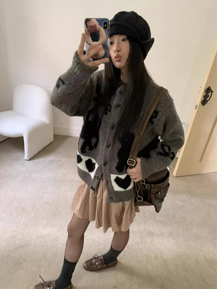 ReddaChic милая вязаная куртка на пуговицах с лентой и рогом женская вязанная крючком