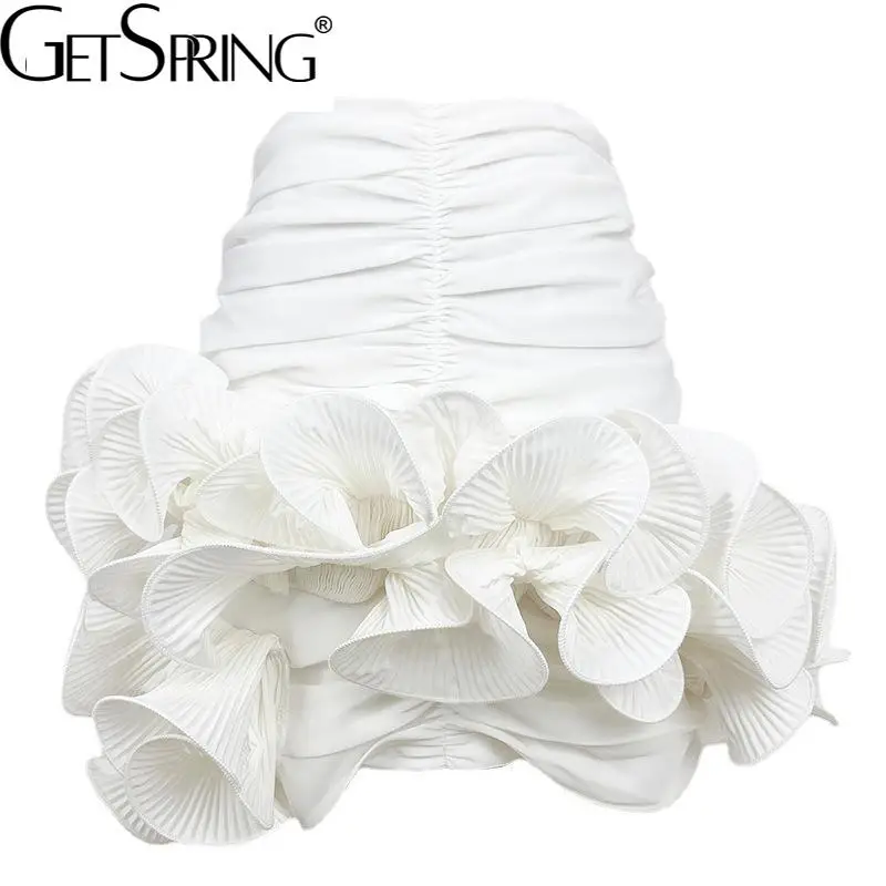 

Getspring Женская юбка с оборками Асимметричные винтажные юбки с высокой талией универсальные пикантные белые короткие летние юбки женские s 2022...