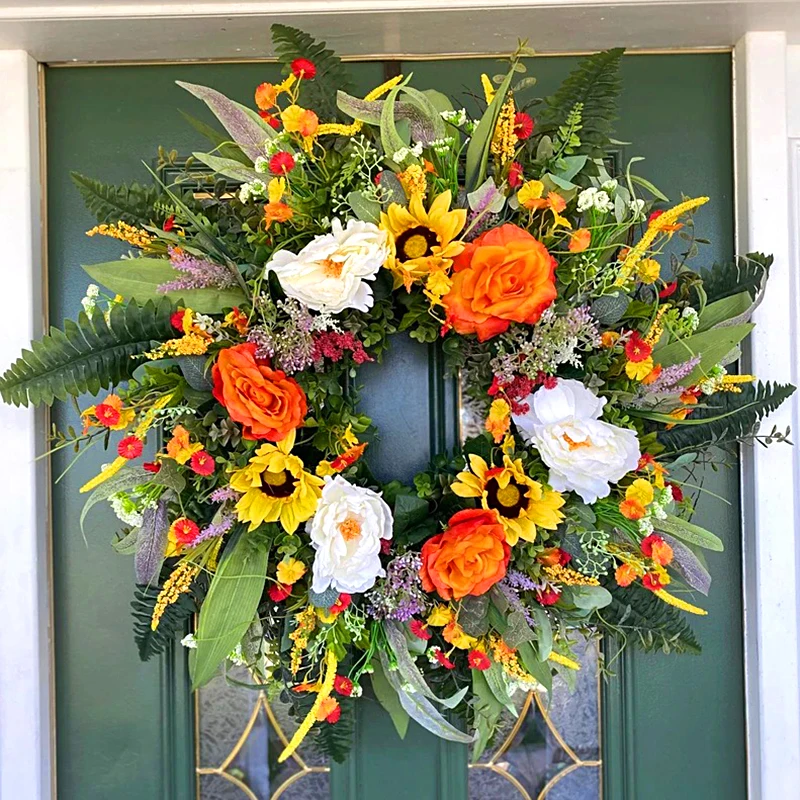 

1PC Summer Festive Decorations Hanging Colorful Flower Wreath Artificial Vibrant Simulation Windows Spring Decor