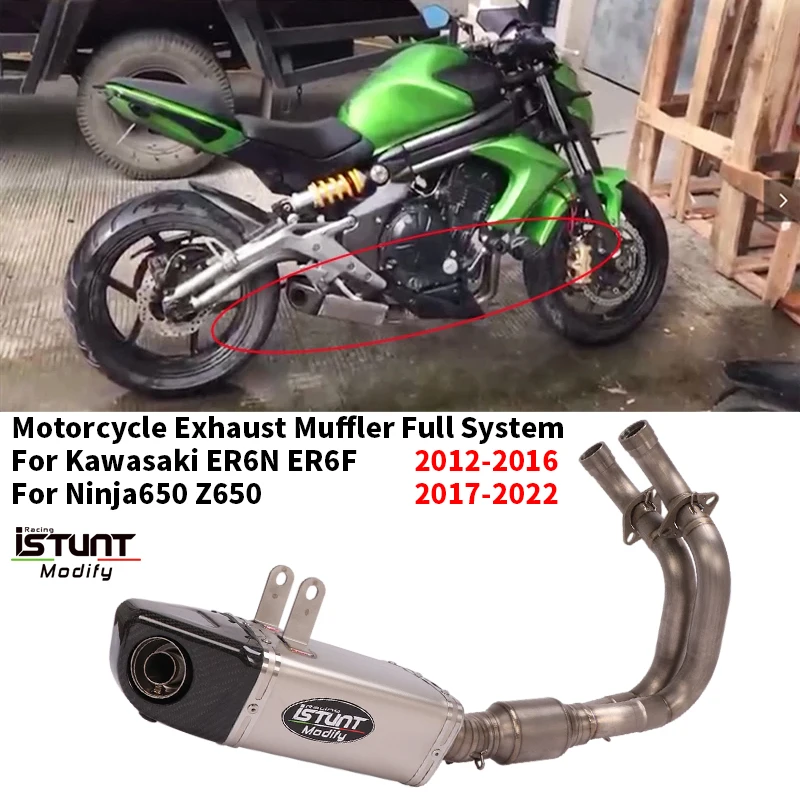 Full System for Kawasaki Er6F Ninja650 Z650 2017-2022 Motorcycle stainless steel Exhaust Escape Moto Front Link Pipe Muffler