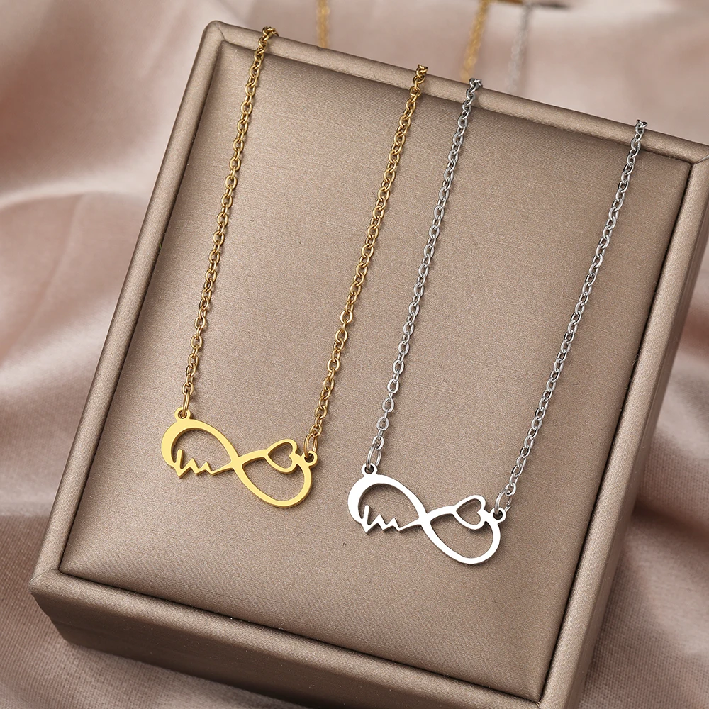 Ожерелья из нержавеющей стали изящный символ бесконечности сердце чокер лучшие
