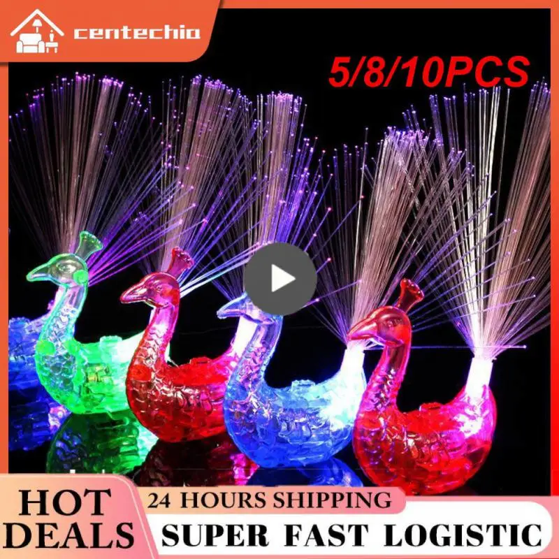 

5/8/10PCS Colorful Led Light-up Rings Luminous Peacock Decoration Creative Party Supplies Educational Toy Plastic Glowing