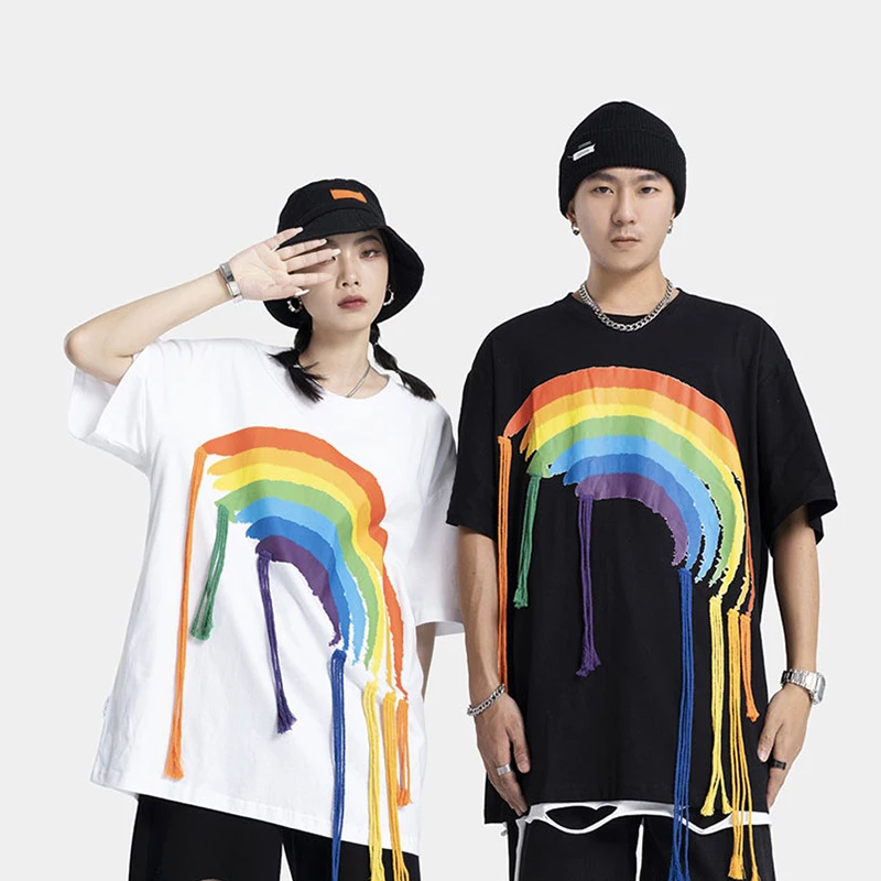 

футболка мужская летняя майка мужская футболка женская Футболка Мужская/женская с радужным принтом, уличная одежда в стиле хип-хоп, Модный ...