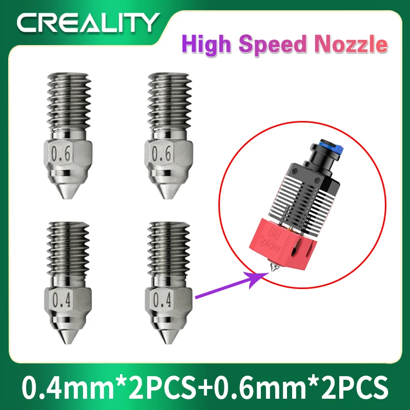

CREALITY High Speed Nozzle 0.4mm/0.6mm For Spider High-temperature / Speed Hotend Kit with Alloy Throat Tube 3D Printer Parts