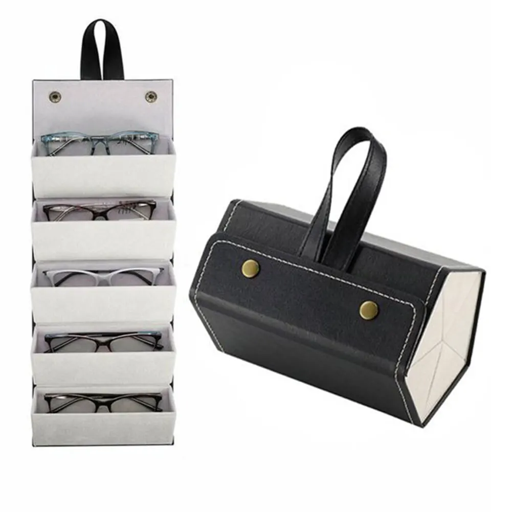 

Universal 5 Slot Daily PU Sunglasses Organizer Hanging Holder Eyeglasses Case Gift Storage Box Home Travel Foldable Portable