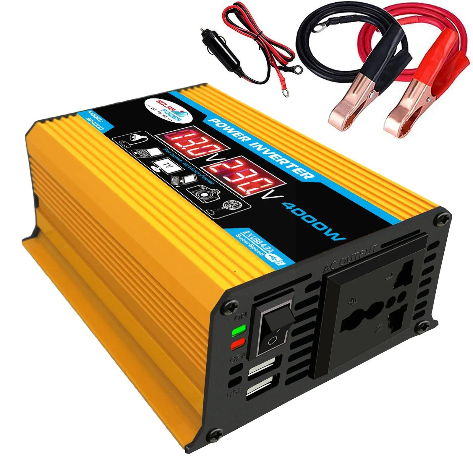 

Автомобильный инвертор напряжения, 4000 Вт, ЖК-дисплей, от 12 В до 110 В переменного тока