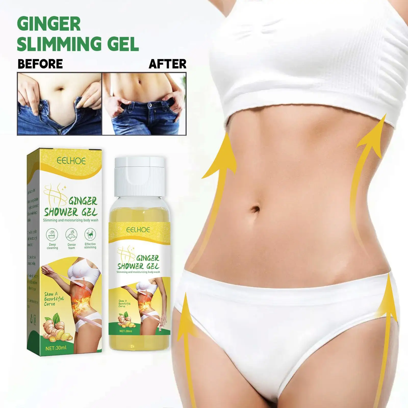 

Имбирный гель для душа 50 мл, имбирный гель для душа, травяной дренажный растительный гель для похудения, Лимфатический гель для мытья тела, т...