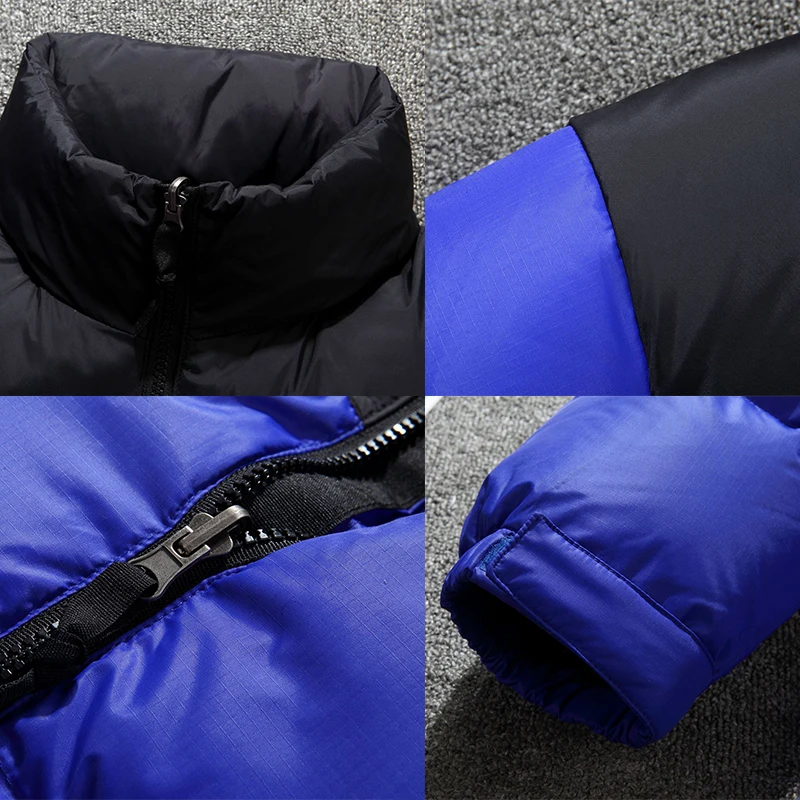 7 Color Men's Splicing Down Jacket Plush Thickened Winter Warm Coat Basic Simple Fashion Casual Male Clothing