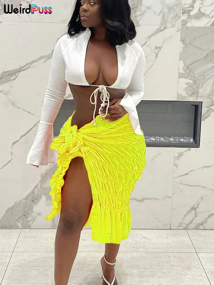 Юбка-миди Женская плиссированная эластичная с разрезом сбоку - купить по