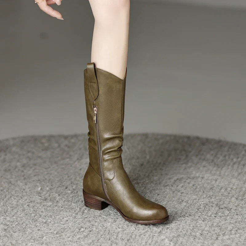 Британские коричневые ковбойские сапоги в западном стиле с круглым носком на